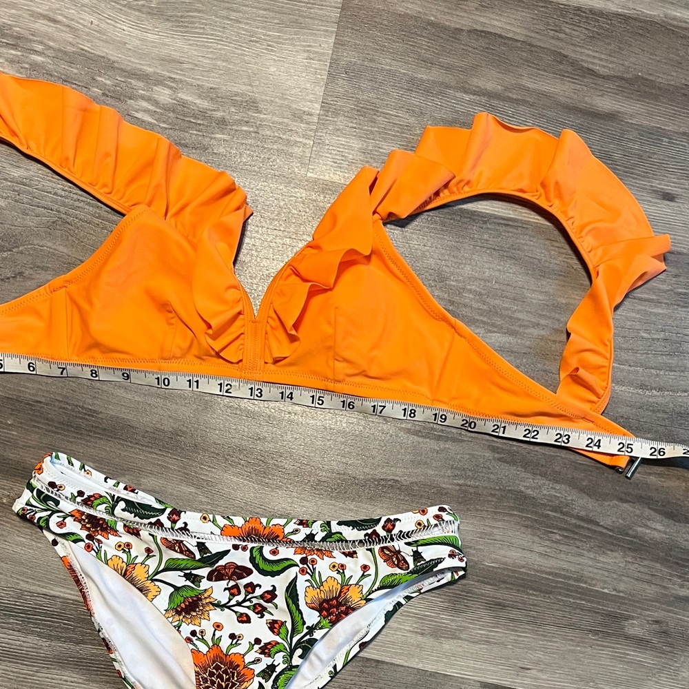 Orange Ruffle Bikini Top with Floral Bottoms - Picture 3 of 4